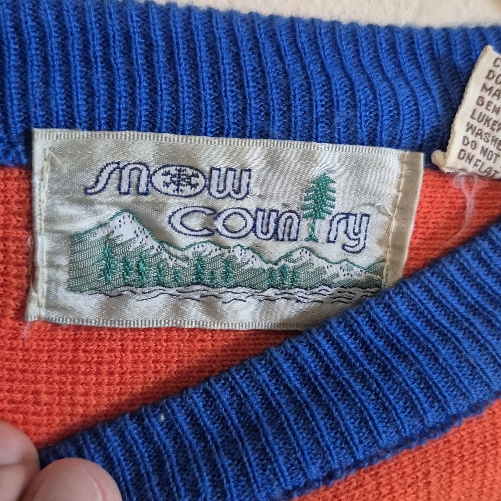 Vintage Colorblock Crew Neck Sweater - Blue, Red, and Tan - Picture 2 of 4